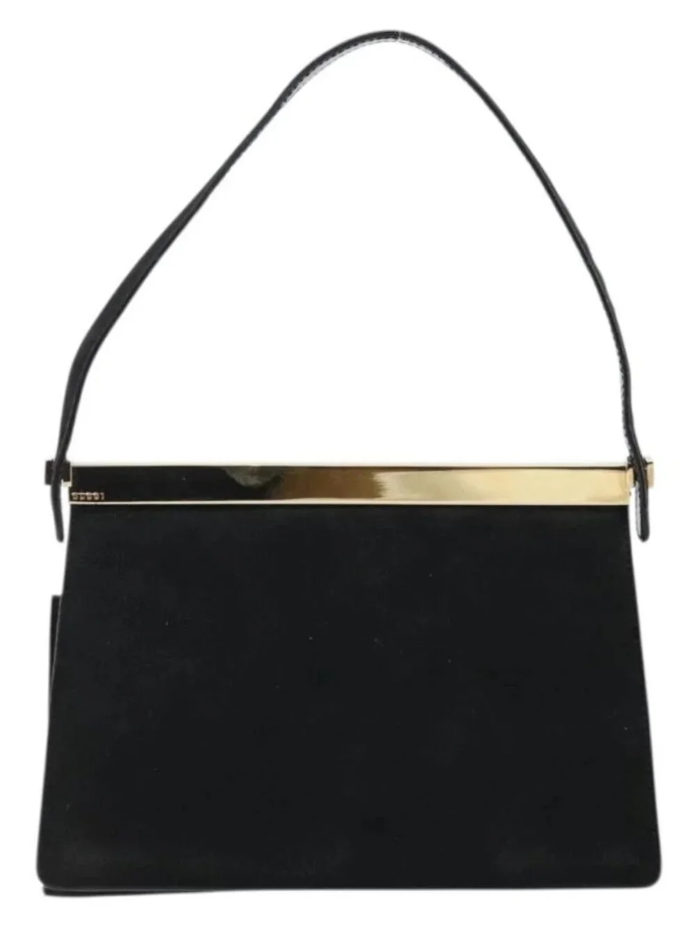 GUCCI Hand Bag Suede Black Gold 001 2058 1928 0 Auth yk20276